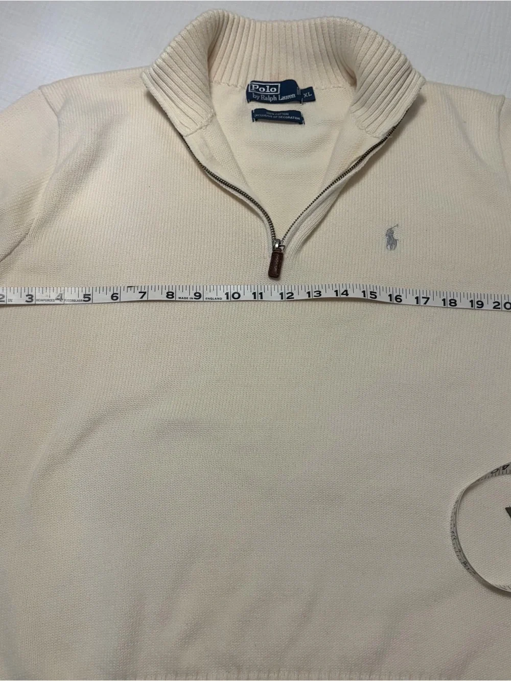 Ralph Lauren Polo Cream Logo 100% Cotton Quarter Zip Sweater Sz XL X-Large